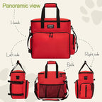 Dog Travel Bag,Weekend Pet Travel bag Set for Dog and Cat,Airline Approved Tote Multi-Function Bags for Traveling,Include 2 Collapsible Bowls,2 Food Storage Containers,1 Feeding Mat,Red