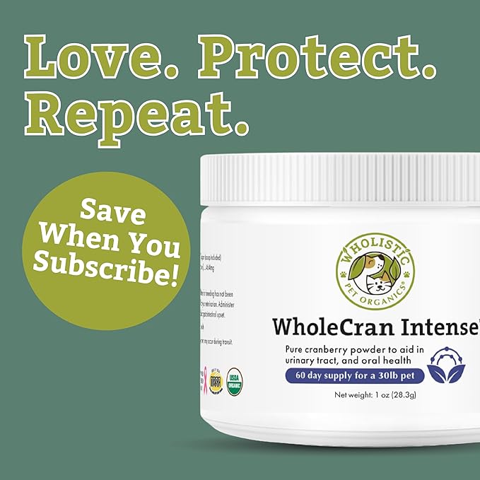 Wholistic Pet Organics WholeCran Intense: Organic Cranberry Powder for Dogs Urinary Tract Support Kidney Support for Dogs UTI Treatment Vitamin C and Antioxidants Dog Incontinence Product