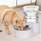 RIZZARI Gravity Water Bowl Dispenser for Cats: 4L White Automatic Stainless Steel Dog Feeder Without Filter - for 8-20LB Elderly Pets with Joint Spine Pain - for Kitchen Bedroom