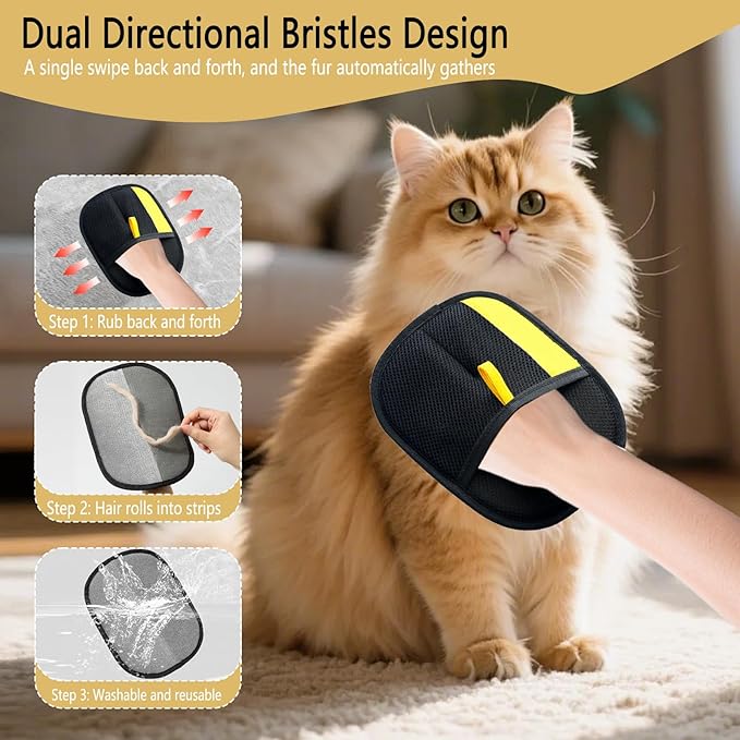 2 Pcs Electrostatic Pet Hair Removal Glove, 2025 Newly Magic Brush Pet Hair Remover for Dogs & Cats, Reusable Animal Fur Grooming Tool for Cleaning Hair on Furniture, Couch, Car Seats, Carpet