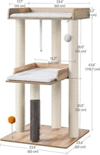 FourFurPets 43.7" Cat Tree, Modern Cat Tree Tower, Cat Tower for Indoor Cats Large Adult, Cat Condo with Scratching Post, Large Perch and Removable Pads, Greige