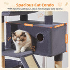 Taoqimiao Cat Tree 57.5-Inch, Cat Tower for Indoor Cats Large Adult, Extra Large Cat Condo, 8 Sisal Scratching Posts, Metal Frame Cozy Hammock, Durable Scratch Board, 2 Top Perches, Smoky Gray MS026G