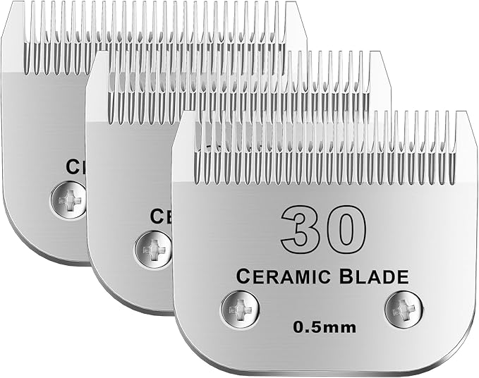 30# Detachable Pet Dog Grooming Clipper Ceramic Blade,Compatible with Andis Size 30 Cut Length 1/50"(1.5mm),Compatible with andis/wahl/Oster Dog Clippers 3PCS