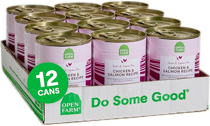 Open Farm Canned Dog Food, Paté for Complete & Balanced Nutrition, Grain-Free and Legume-Free, Chicken & Salmon Recipe, 12.5oz Cans (Pack of 12)