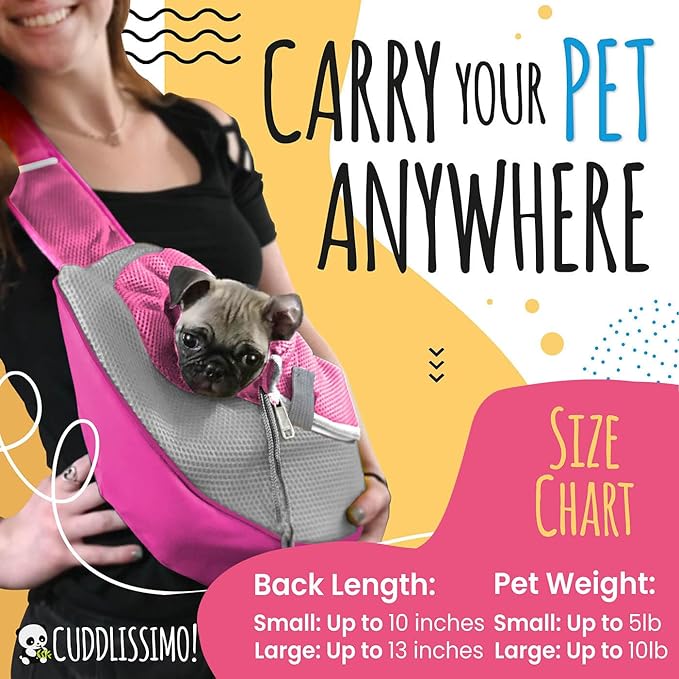Pet Sling Carrier - Carefully Sized for Teacup & Toy Breed Puppies & Cats (Under 6lb) - Soft Pouch for Small Dogs, Yorkies, Chihuahuas - Ideal for Hands-Free Travel & Walks (Pink)