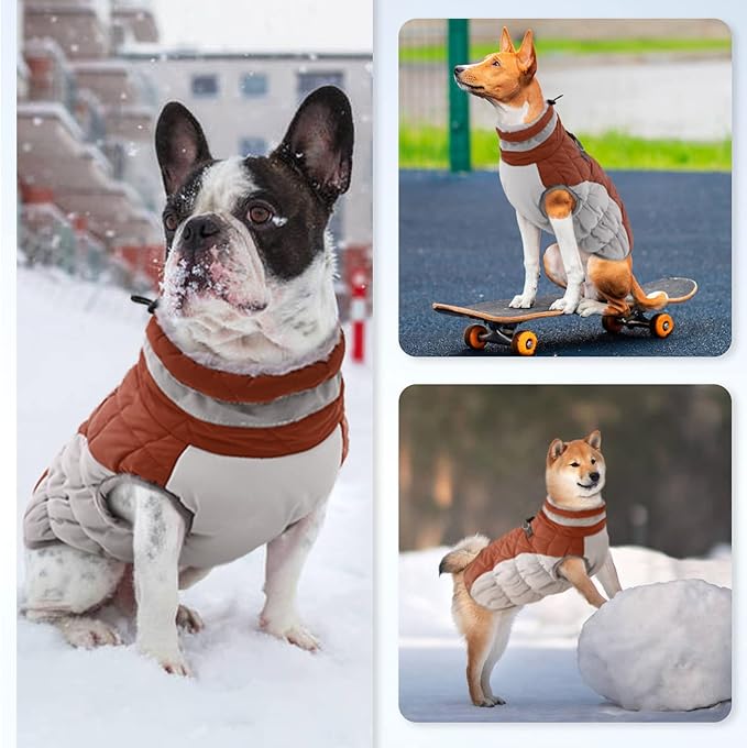 Dog Jackets for Medium Dogs,Medium Dog Coat,Warm Pet Winter Coat Zip Up Back,Waterproof Dogs Jacket with D-Ring,Pet Cold Weather Coats with Fleece Lined, Snowsuit Pug Boston Terrier,Brown,M