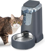 Automatic Cat Feeder Water Dispenser with Stainless Steel Bowl Dog Gravity Food Waterer for Small Medium Pets 1 Pack (Dark Grey)