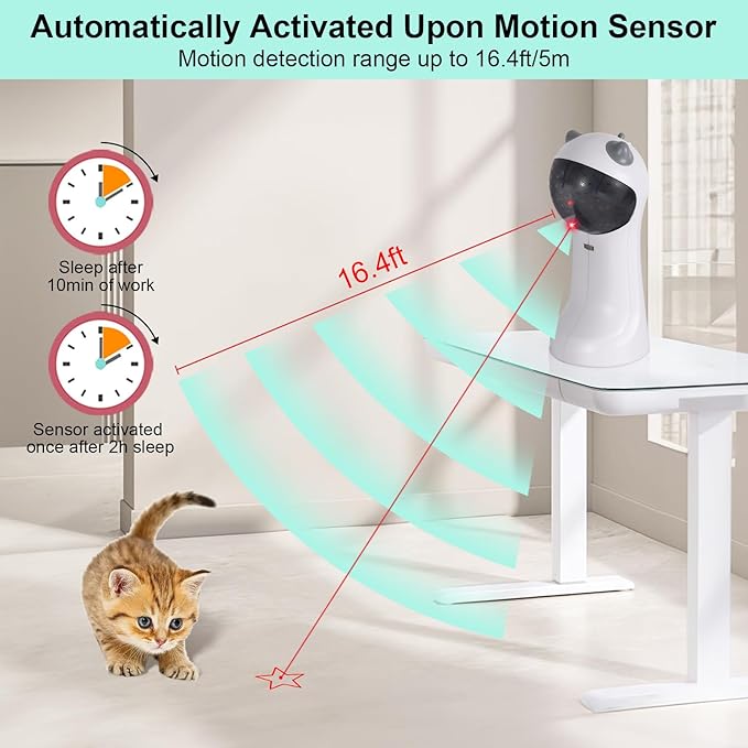TBTeek Motion-Activated Interactive Cat Toy, USB Rechargeable Automatic Cat Toy with Rotating Light, 4 Speed Modes for Indoor Cats, Kittens & Dogs