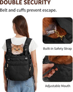 OFY Cat Carrier Puffy Backpack Breathable Small Dog Front Backpack Large Space for Small Dogs, Drawstring & Water-Resisant Pet Bag for Travel Hiking, Black Patent Pending