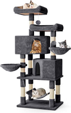 MoNiBloom Cat Tree, 58 Inch Cat Tree Tower with 2 Cat Condo, Cat Tower with Scratching Post, Cat Climbing Tower with 3 Hammock, Cat Tree for Indoor Cats, Somky Grey