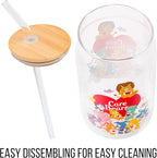Silver Buffalo Care Bears Heart Cousins Brave Lion Playful Monkey Gentle Lamb Cozy Penguin Lotsa Elephant Bright Raccoon Proud Cat Loyal Dog Treat Pig Swift Rabbit Glass Jar Tumbler w Bamboo Lid, 16oz