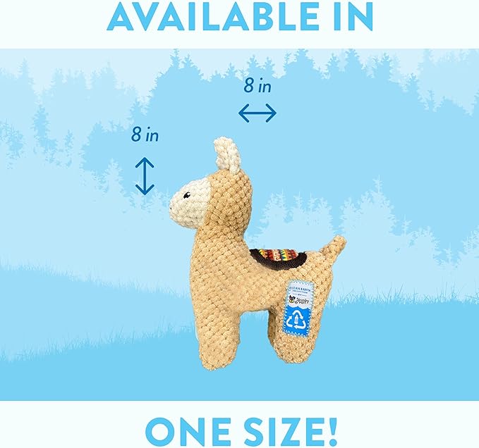 Spunky pup Clean Earth Plush Dog Toy with Squeaker - Recycled, Eco-Friendly, Floats for Beach, Lake, Pool - Llama