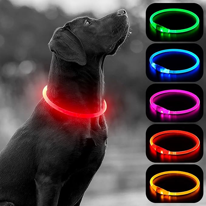 HIGO LED Dog Collar Light - USB Rechargeable Light Up Dog Collars, DIY Flash LED Dog Necklace for Your Dogs Walking at Night (Red)
