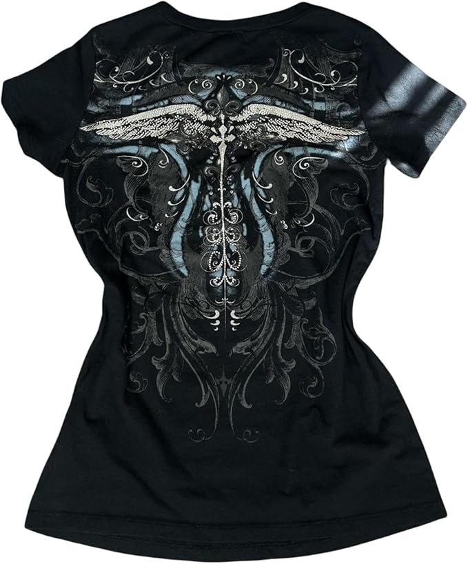 Women Y2K Graphic T-Shirts Summer Short Sleeve Punk Gothic Tee Tops Vintage 90s Aesthetic Emo Clothes Streetwear