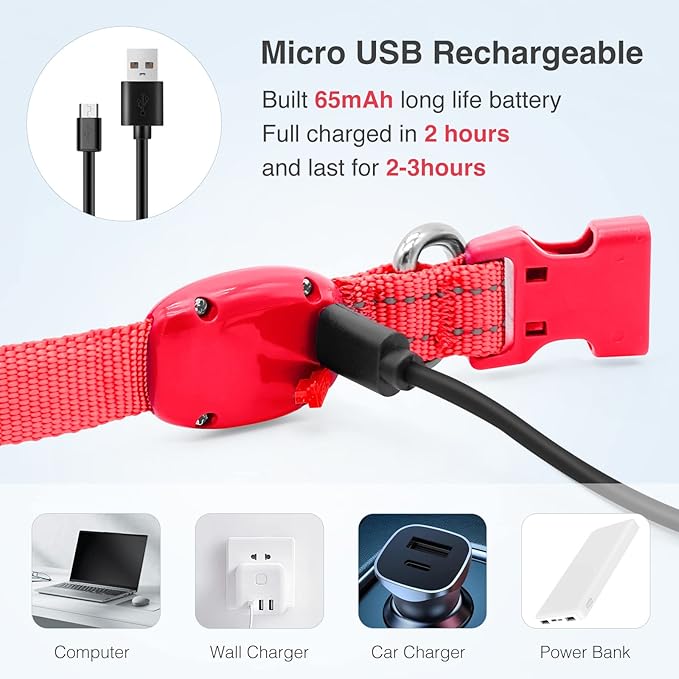 YFbrite Light up Dog Collars for Night Walking, Rechargeable LED Cat Collar, Comfortable Adjustable Lighted Dog Collar Rechargable for Cats, Small, Medium and Large Dogs (Red, XS)