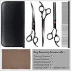 Professional Dog Grooming Scissors kit Black 5 in 1, Dog Shears for Grooming 6CR Premium Stainless Steel Grooming Scissors Kit for Dogs Cat Pet