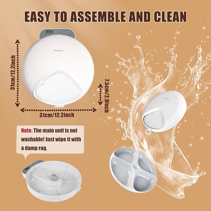 Automatic Cat Feeder Wet Food, 4 Meal Cordless Automatic Pet Feeder, Pet Fresh Food Refrigerated Container with 2 Ice Packs, Wet Foods Auto Feeder with Kitty Puppy Cat Dog Food Bowl