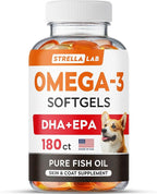 StrellaLab Omega 3 Fish Oil Pills for Dogs (180 Ct) - No Fishy Smell Softgels - EPA + DHA Fatty Acids Reduce Shedding&Itching - Supports Joints, Brain, Heart&Overall Health - EPA&DHA Fatty Acids - USA