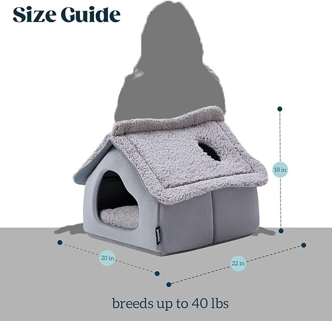 Cat Houses for Indoor Cats - Large Cat Cave Bed with Removable Support Foam and Washable 2-Side Mat - Covered Cat Bed for Cat Hideaway - Enclosed Cat Hideout for Kitten and Small Pet, Grey