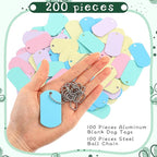 Yinkin 200 Pcs Personalized Military Dog Tags Set Including 100 Pcs Aluminum Blank Dog Tags for Engraving 100 Ball Steel Chain Rectangle Metal Blank Stamping Label for DIY Craft(Pastel)