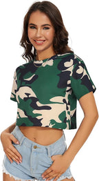 Womens Summer Crop Tops Short Sleeve Round Neck T-Shirts Loose Fit Casual Blouse