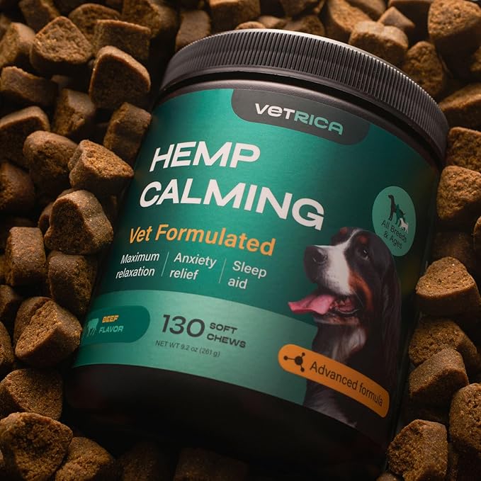 Calming Chews for Dogs Anxiety Relief - Hemp Calming Chews for Dogs with Valerian Root, Hemp Seed Oil, Turmeric, L-Theanine - Soft Treats for Storms, Fireworks, Separation, Vet Visits, Grooming