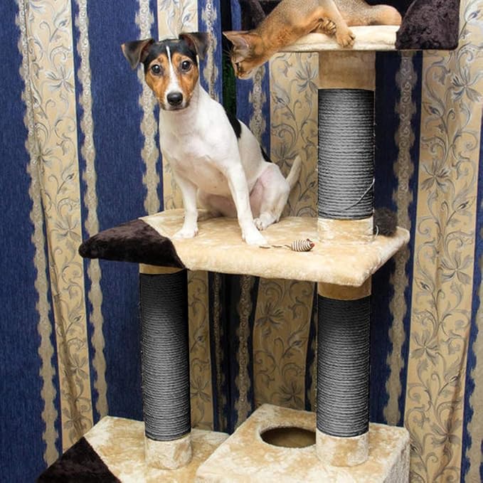 Sisal Rope 6mm for Cat Scratcher Repair and Replace Cat Scratching Post, DIY Scratching Furniture - Cat Tree, Scratch Carpet & Mat, Cat Kicker Toys, Gray 164ft/50m