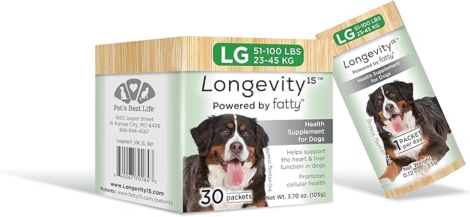 Longevity15 – C15:0 – Fatty Acid Health Supplement for Dogs – Healthy Pet Supplies – for Large Dogs, 1 Pack