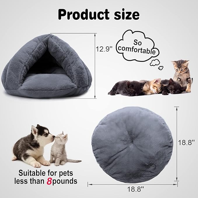 Self Warming Plush Pet Bed Cat Cave Pet Tent Cave Bed Cozy Cat Sleeping Bag Snooze Mat for Winter Pets Cats Small Dogs Puppies and Kittens