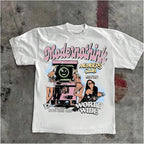 Verdusa Women's Lips Print Graphic Tees Y2k T Shirts Summer Crew Neck Vintage Going Out Tops