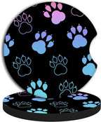 Absorbent Car Coasters for Cup Holders, 2 Pack Universal Neoprene Car Coasters with Finger Slot, Auto Accessories for Women & Men,2.56"(Gradient Black Dog paw Print)