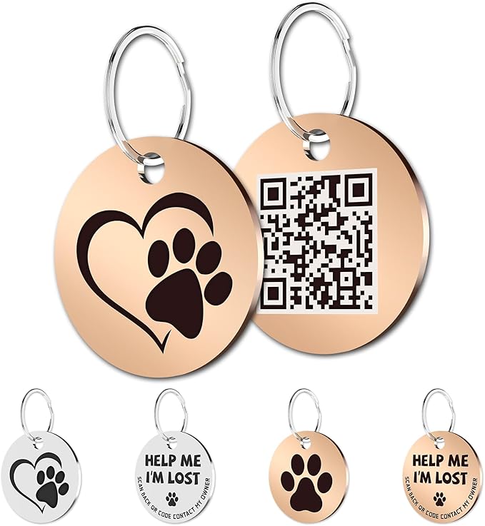MYLUCKYTAG Stainless Steel QR Code Cat Tags - Online Profile, Scan QR for Instant Pet Location Alerts