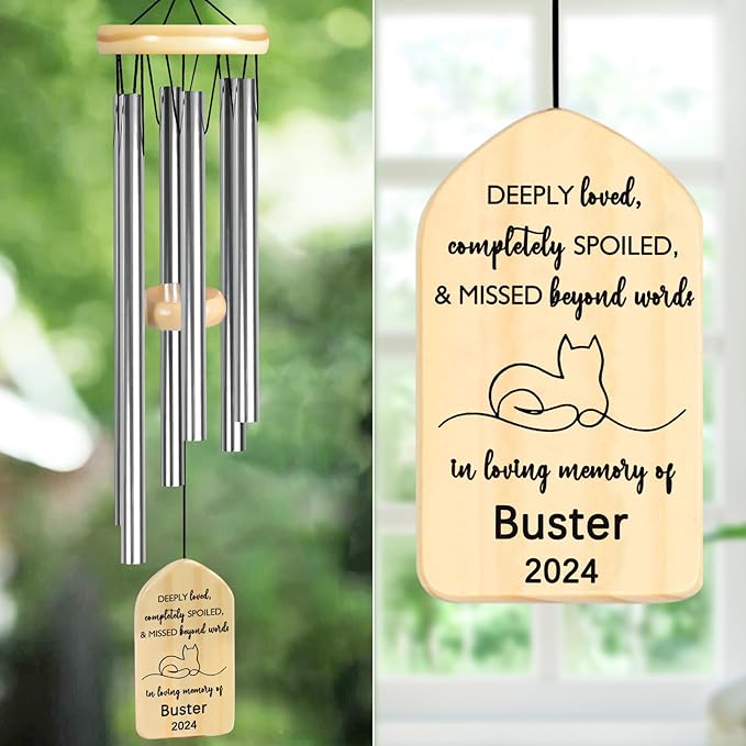 Cat Memorial Gifts for Loss of Cat, PEMIRSAYO Pet Memorial Wind Chime, Pet Memorial Gifts for Cats, Loss of Cat Sympathy Gift, Cat Remembrance Gift, Pet Loss Gifts