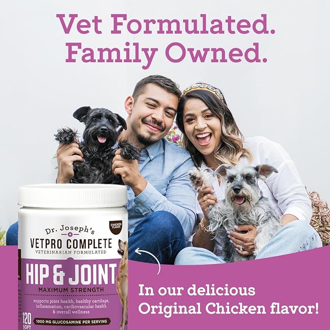VetPro Complete Dr. Joseph's Dog Hip and Joint Supplement, 60 Count, Chicken Flavored Pain and Inflammation Relief Chews with Glucosamine, Chondroitin, MSM, Turmeric, Vitamin C, Omega 3