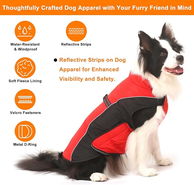Warm Dog Winter Coat, Gimilife Dog Sweater Cold Weather Coats Waterproof Dogs Apparel Clothes Pet Jacket Padded Vest Outfit for Small Medium Large Dogs