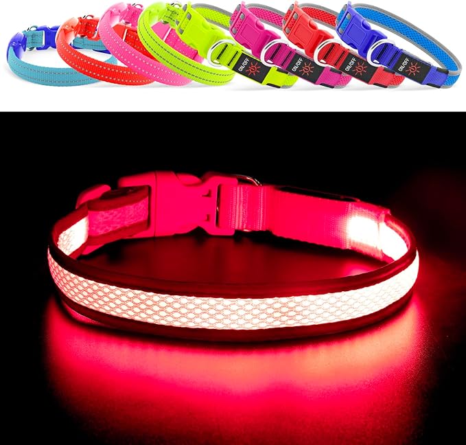 YFbrite Light up Dog Collar, USB Rechargeable LED Puppy Collar Super Bright Adjustable Glowing Dog Lights for Night Walking (Pink, Medium)