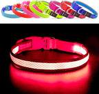 YFbrite Light up Dog Collar, USB Rechargeable LED Puppy Collar Super Bright Adjustable Glowing Dog Lights for Night Walking (Pink, Medium)