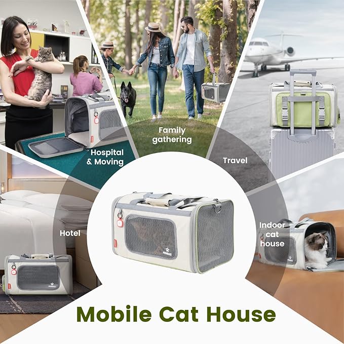 Pawaii Cat Carrier with ID Tag, TSA Airline Approved Cat Carrier, Soft Sided Collapsible Pet Travel Carrier, Foldable Cat Travel Bag, Protable, Comfortable, Convenient Cat Travel Carrier