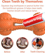 SCHITEC Squeaky Dog Chew Toy, Tough Durable Natural Rubber Bone with Toothbrush, Indestructible for Aggressive Chewers Large Medium Breed Teeth Cleaning