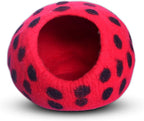 Woolygon Premium Felt Cat Cave Bed - Polka Dot Series - Wool Kitty Beds Handcrafted Kitten Caves Bed for Indoor Cats - Eco-Friendly Merino Wool, Foldable Cat Hideaway Cat Houses (Red/Black Dots)