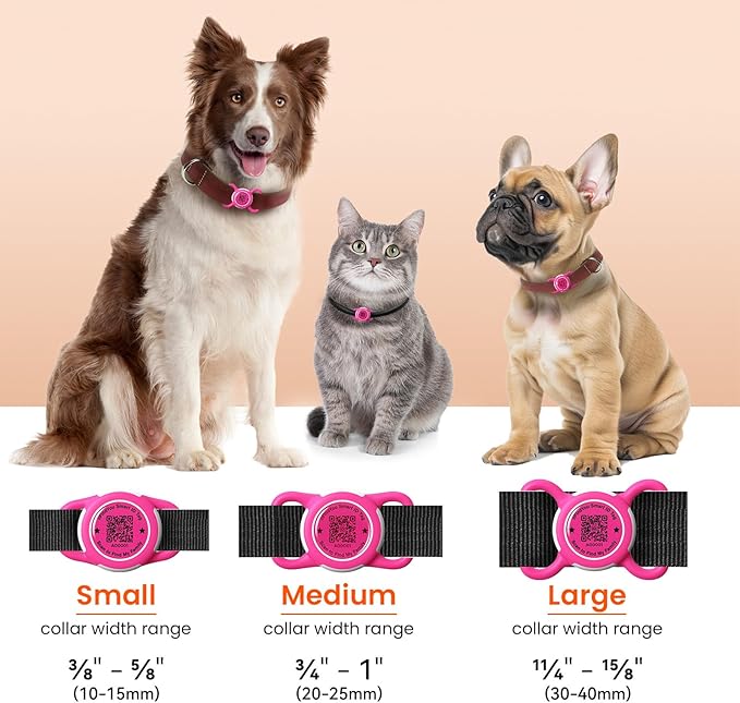 2 Pack Waterproof AirTag Dog Collar Holder for Apple Tracker QR Code Case Rose Red&Blue