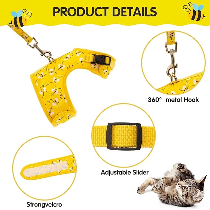 Cat Harness with Leash and Collar for Walking - Escape Proof with 59 Inches Leash - Adjustable Soft Vest Harnesses for Medium Large Cats