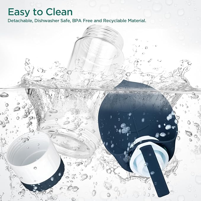 Dog Water Bottle, Pet Water Bottle with Food Container and Drinking Feeder, Leak Proof, BPA-Free, Portable Foldable Puppy Water Cup Dispenser for Outdoor Walking, Travel, Small Dark Blue