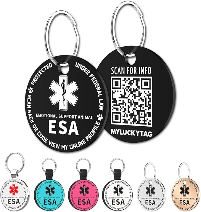 MYLUCKYTAG QR Code ESA Emotional Support Dog ID Tag - Pet Online Profile - Scan QR Receive Instant Pet Location Alert Email
