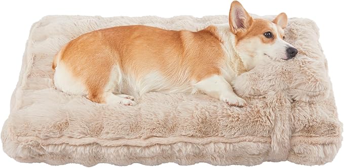 Jiupety Medium Dog Bed for Crate, Mattress with Dog Pillow for Crate Small Dogs, Calming Dog Beds for Small Dogs. Plush Dog Crate Pad for Medium Dogs Up to 35 Lbs, L(35"*25"*3"), Coffee.