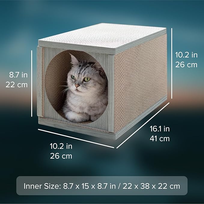 Cat Scratcher Tunnel, Cardboard cat House & Scratching Post for Indoor Cats, 360 Degree Comfort, Durable Design, Odor-Free Fun, Easy Assembly, Perfect for Playful Kittens and Adult Cats, greywood