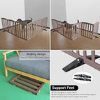 ZJSF Foldable Freestanding Indoor Dog Gate for House Wood Long Pet Gates Dog Fence for Stairs Puppy Gates for Hallways, Puppy Gate,Support Feet Included, Brown, 24 "Height-6 Panels