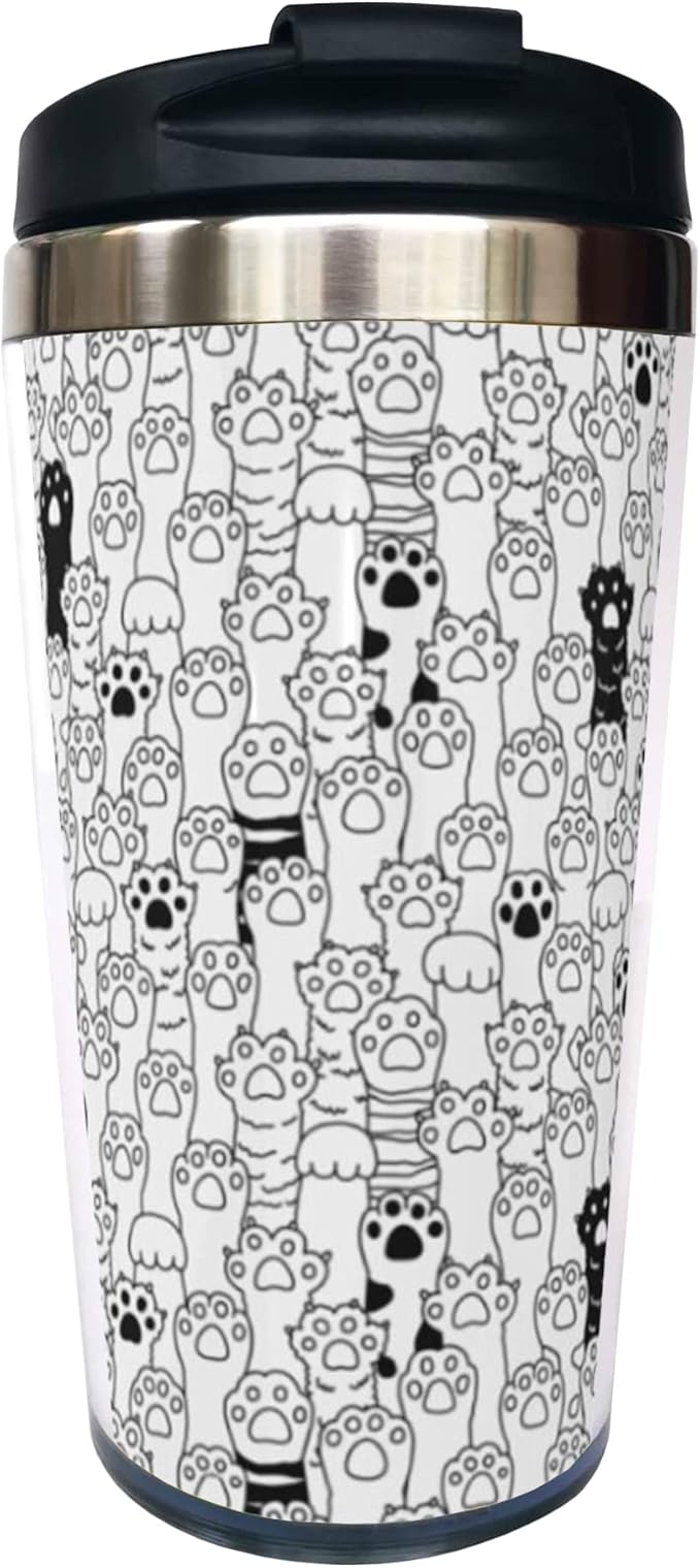 Cat Dog Paw Travel Coffee Mug with Filp Lid, Animal Stainless Steel Insulated Tumbler Cup 14 Oz, Holiday Birthday Christmas Gift for Men Women Dad Mom Sister Friend Bestie Dog Lover