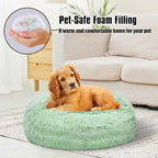 Calming Dog Beds & Cat Cave Bed with Hooded Cover,Washable Round Beds for Small Medium Pets,Anti-Slip Faux Fur Fluffy Coved Bed,Comfortable Warming Pet Bed(20 * 20inch,Green)