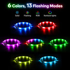 HIGO RGB LED Dog Collar Light - USB Rechargeable Light Up Dog Collars, Safety LED Dog Necklace for Your Dogs Walking at Night (Multi-Color)
